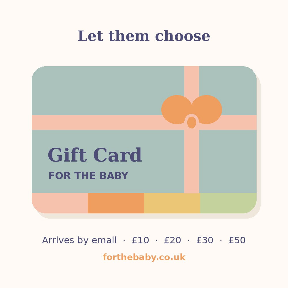 For the Baby gift card in pastel blue with a pink ribbon, available from £10 to £50