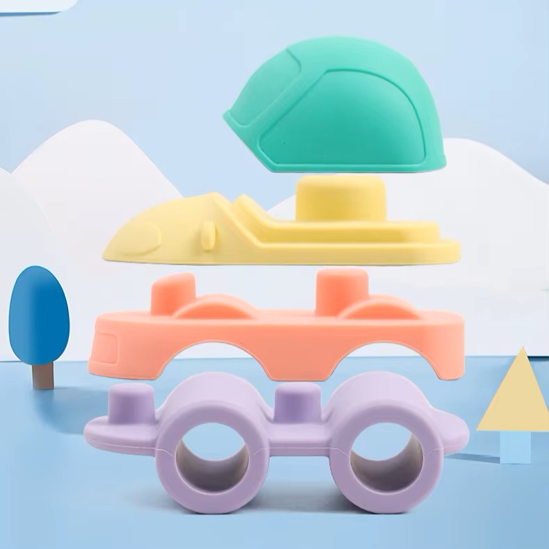 Silicone Car Stacking Toy - showing individual pieces.