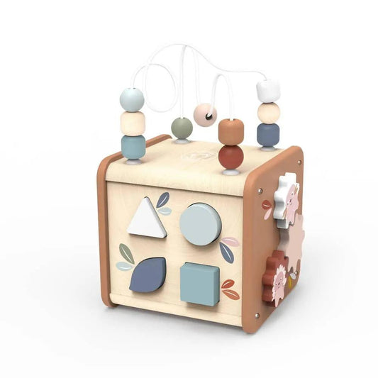 Wooden Activity Cube with various activities for babies and toddlers
