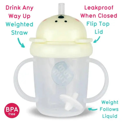 Child's sippy cup with features highlighted on a white background