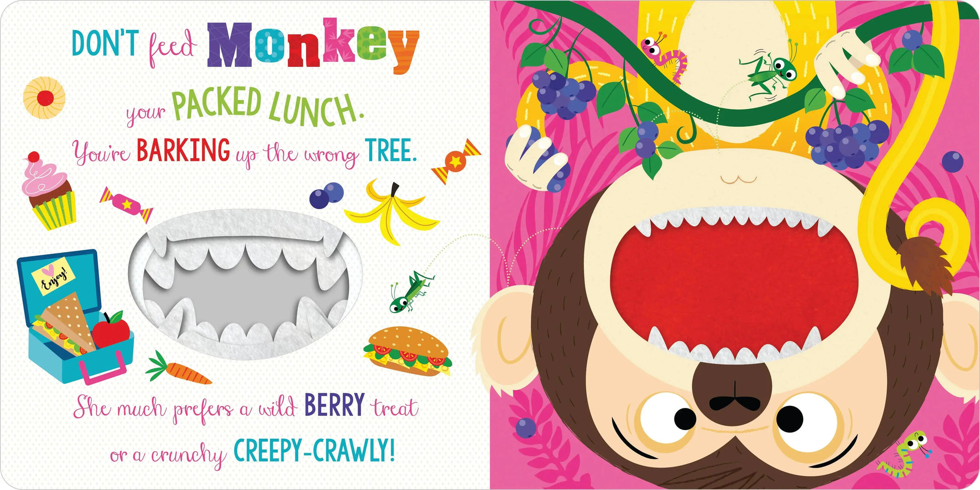 Children's book cover with a monkey and text about a packed lunch.