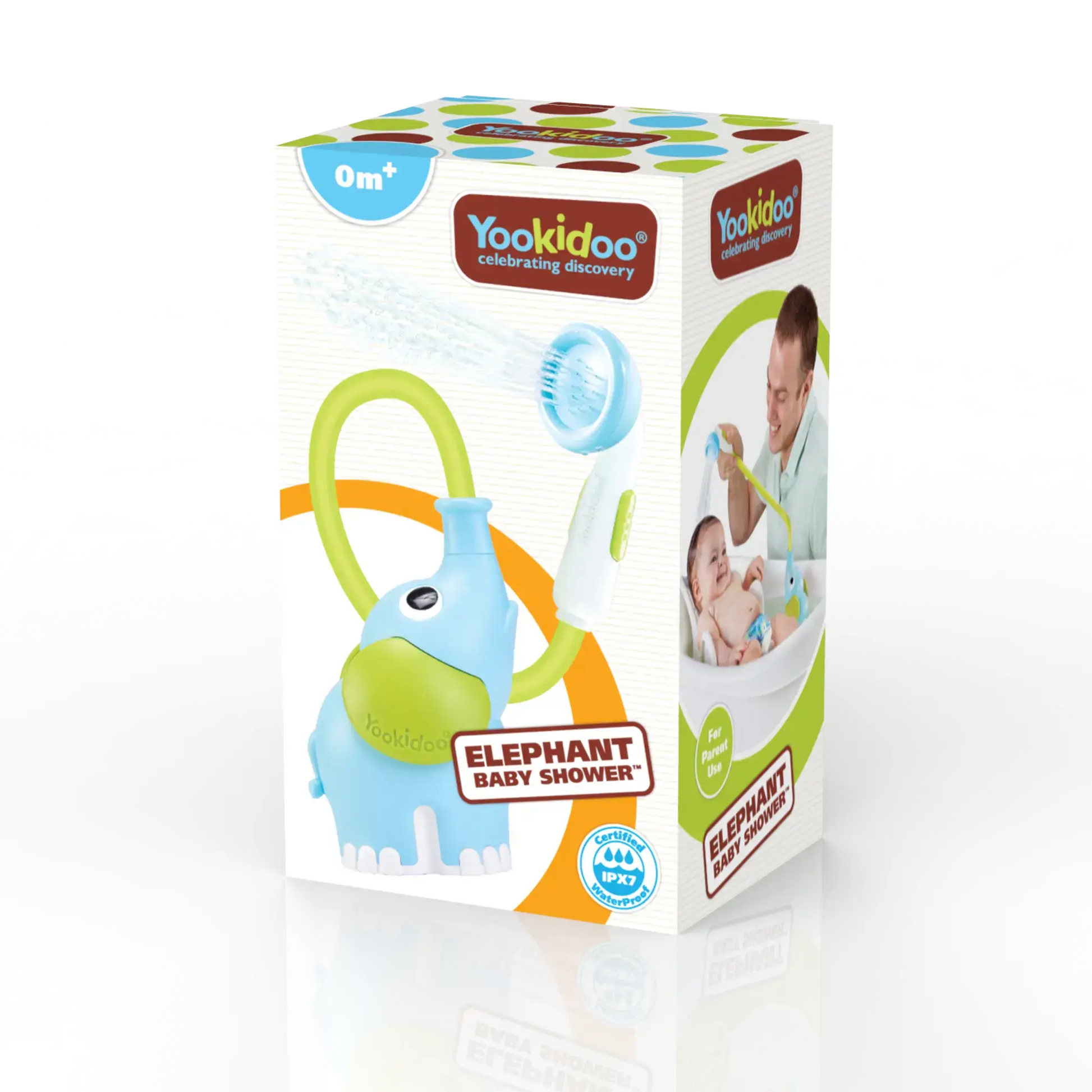 Yookidoo elephant baby shower toy packaging on a white background
