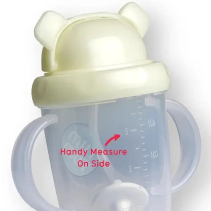 Baby sippy cup with a lid featuring polar bear ears on a white background