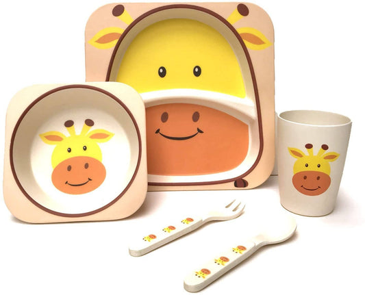 Children's 5 Piece Bamboo Dinner Set, Eco-Friendly, Dishwasher Safe (Giraffe) - For The Baby