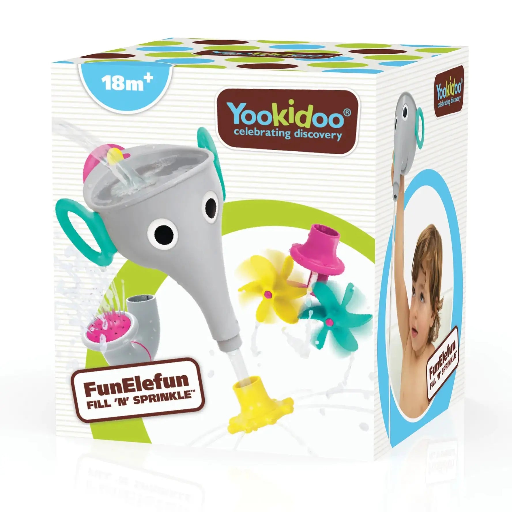 Yookidoo FunElefun toy packaging with elephant design on a white background