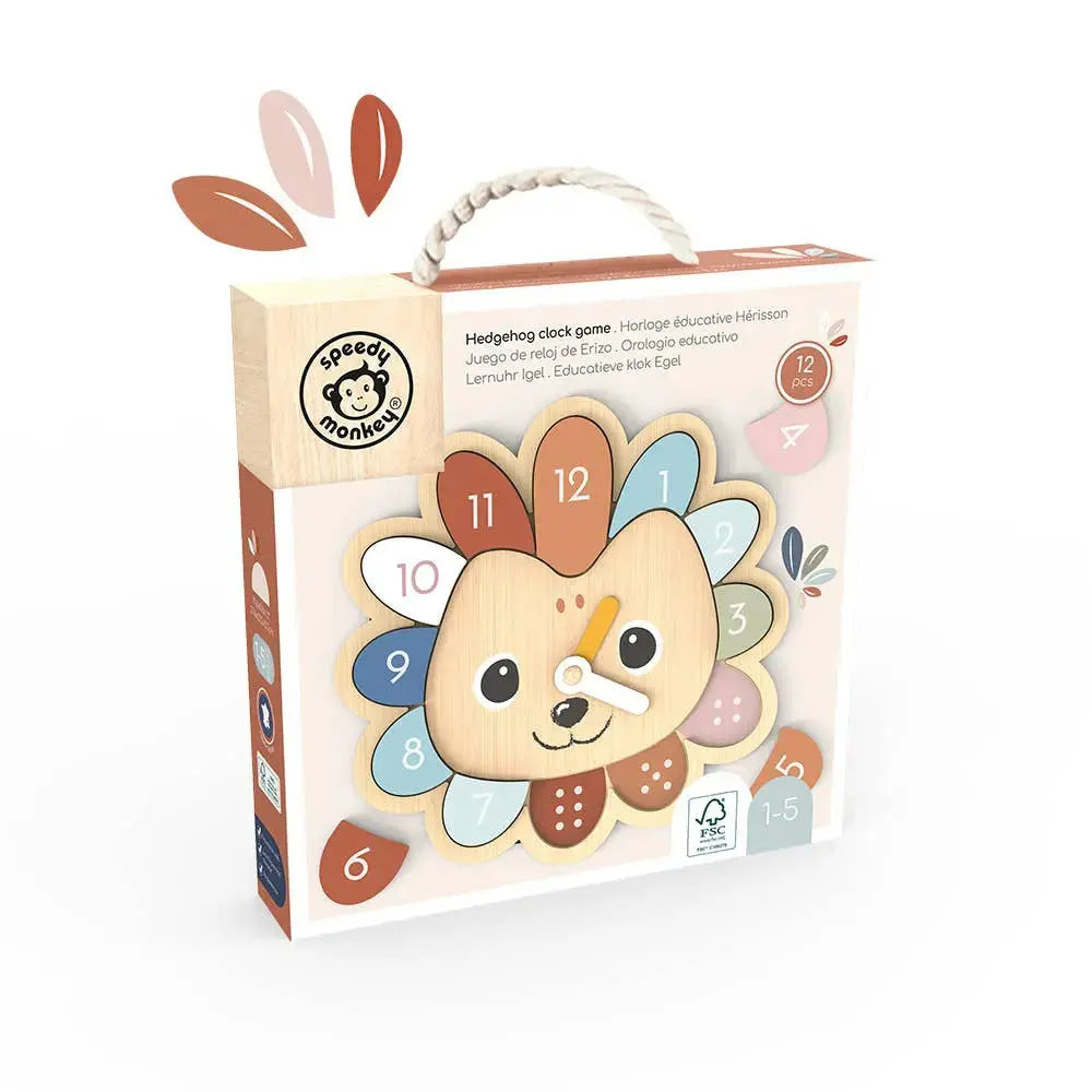 Box of a hedgehog clock game by Speedy Monkey on a white background
