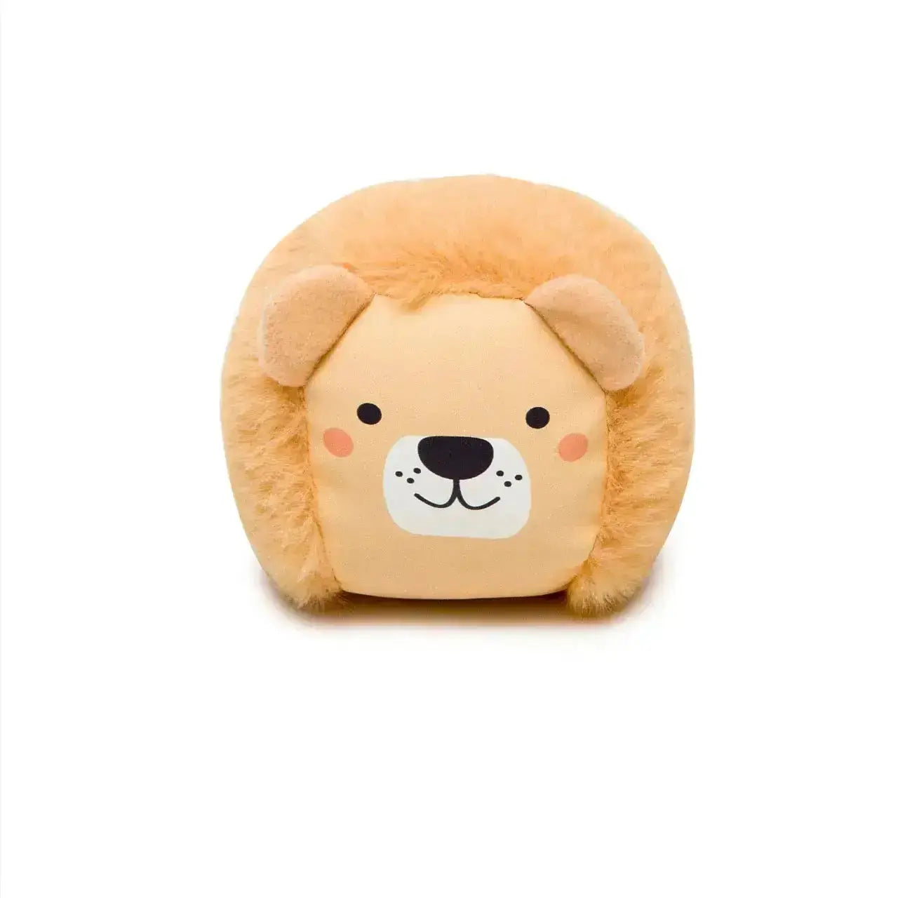 Plush lion toy on a white background