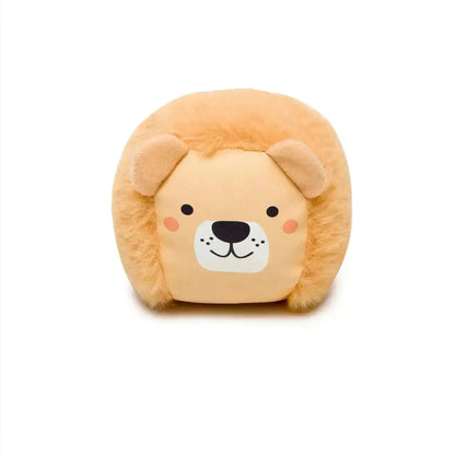 Plush lion toy on a white background