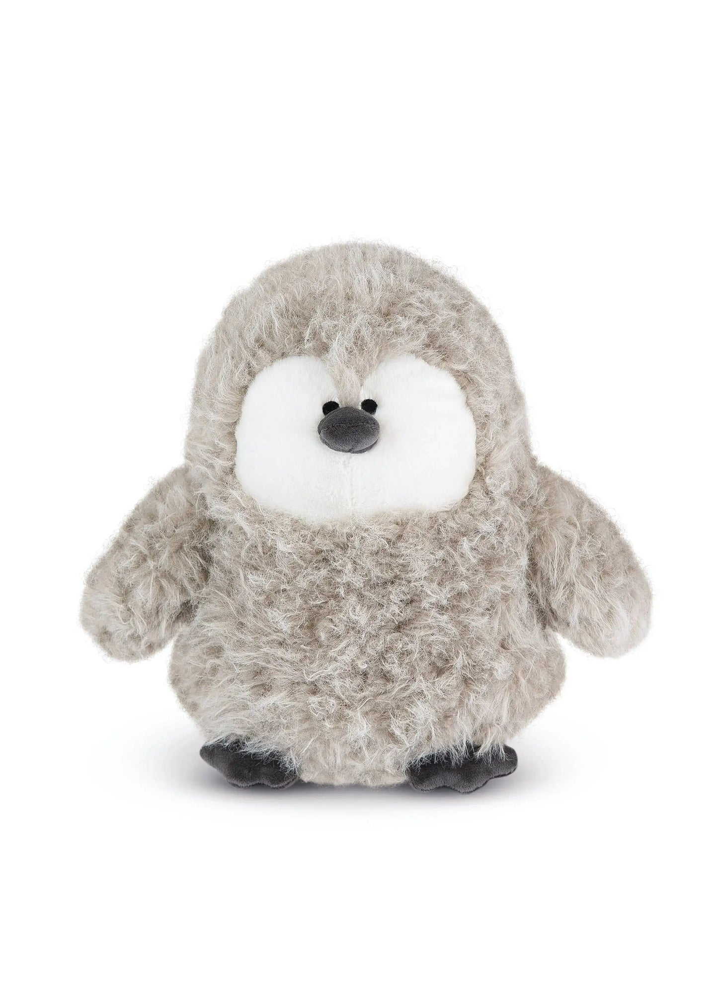 Plush penguin chick toy on a white background