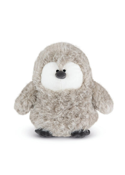 Plush penguin chick toy on a white background