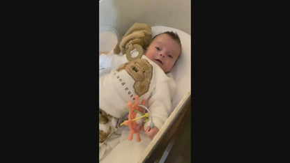 Baby happy playing with rattle