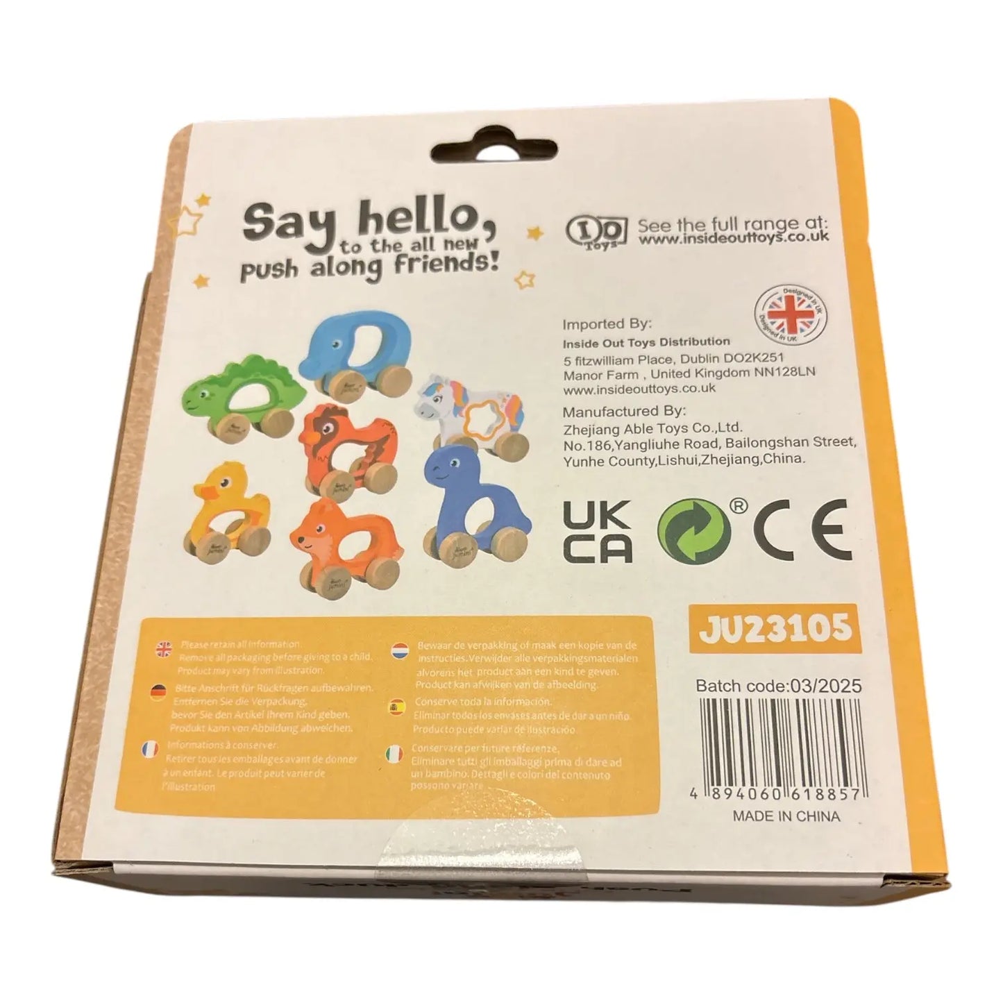 Packaging of push along duck toy