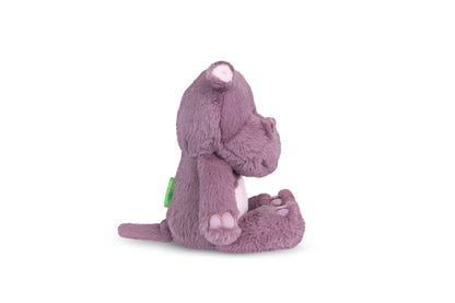 Purple plush toy hippo on a white background