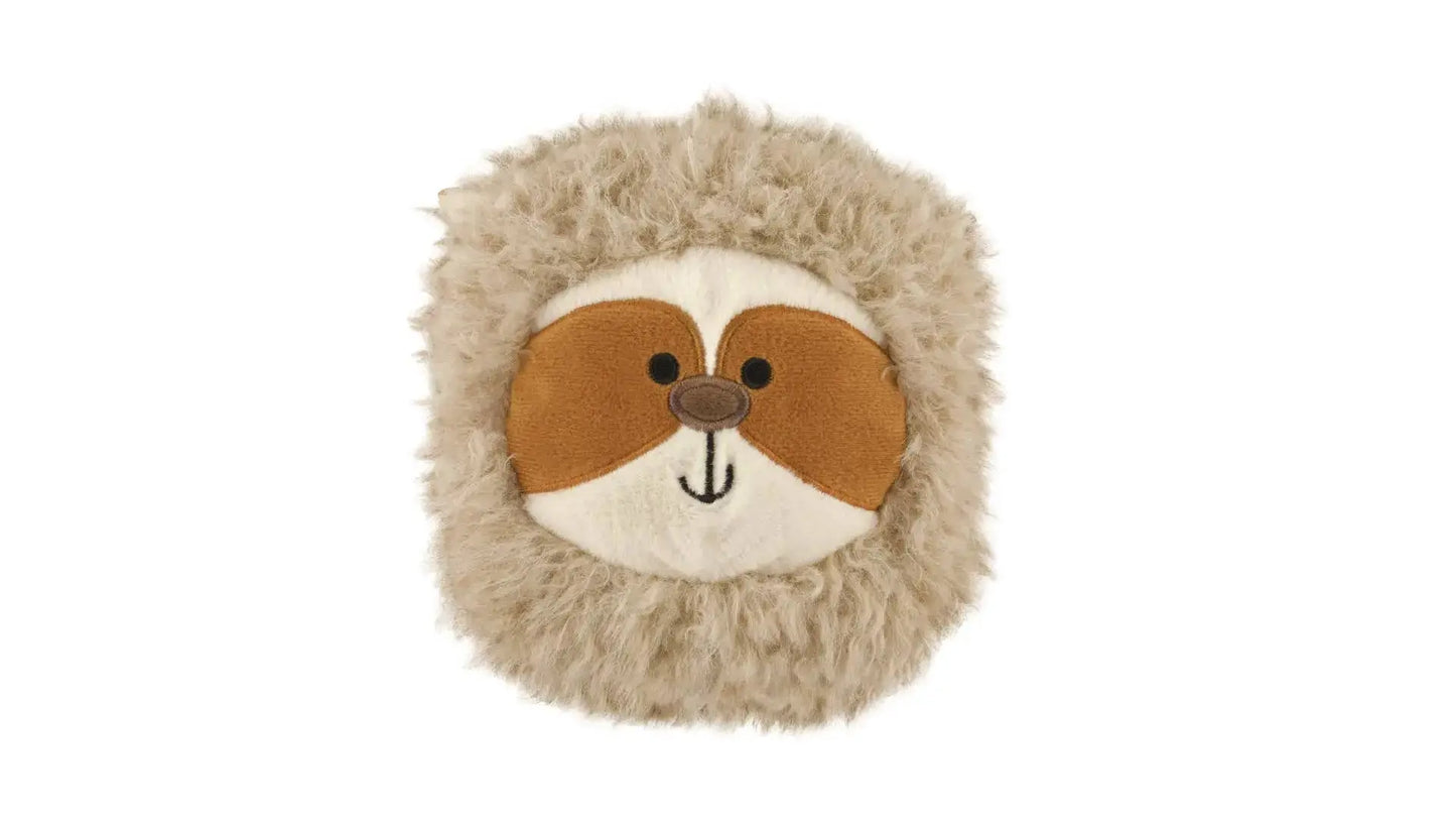 Plush puppet book shaped like a sloth on a white background