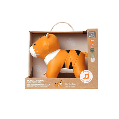 Orange tiger-shaped toy in packaging on a white background