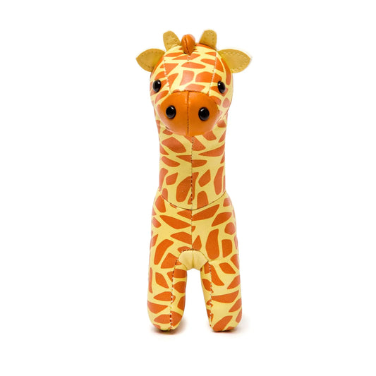 Plush giraffe toy on a white background