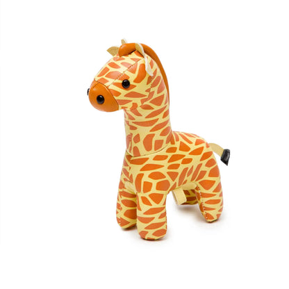 Plush giraffe toy on a white background