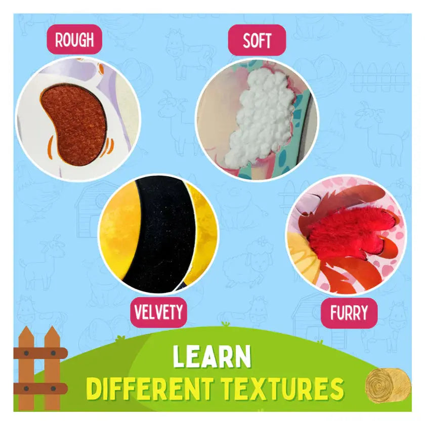 Educational poster showing different textures with labels on a blue background.